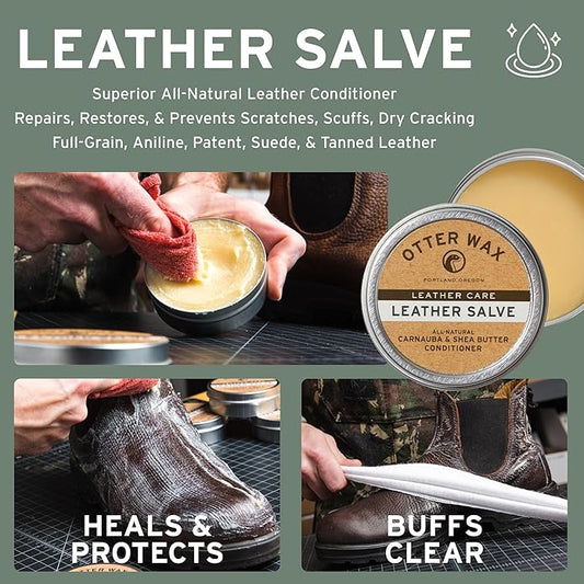 Otter Wax Leather Salve | Leather Cleaner & Conditioner | All-Natural Balm for Furniture, Boots, Jackets, Shoes & Bag