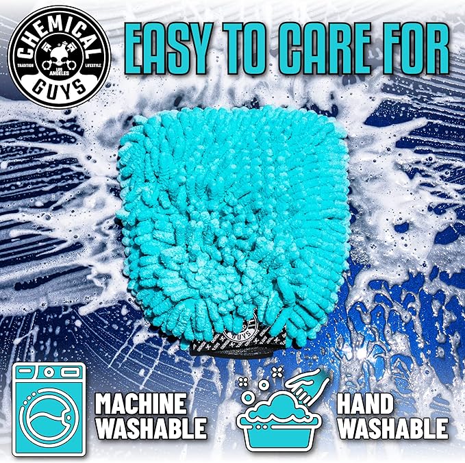 Chemical Guys MIC513 Big Noodle Chenille Microfiber Scratch Free Supersized Car Wash Mitt for Cars, Trucks, SUVs, RVs & More, Turquoise (11" x 12") (Pack of 12)