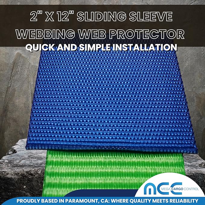 Mega Cargo Control Webbing Protectors for 2" Wide Tie-Downs, Tow Straps, Winch Tie Down System - Blue, 12" Sliding Sleeves (2 Pack)