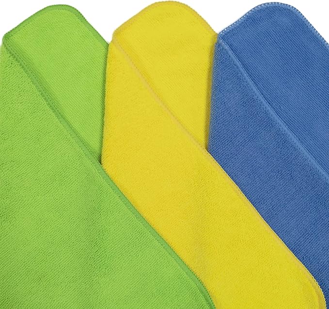 POLYTE Premium Microfiber Cleaning Towel,16x16 in 36 Pack (Blue,Green,Yellow)