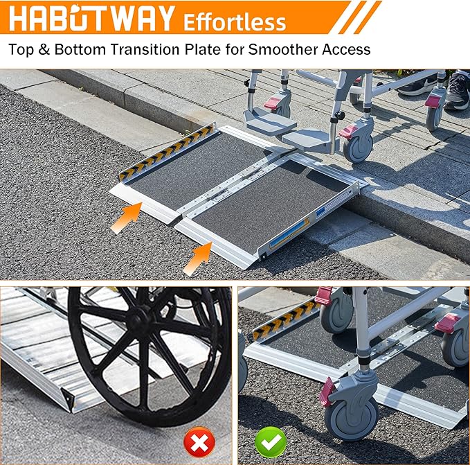 HABUTWAY 5ft Wheelchair Ramp, Portable Wheelchair Ramps for Home Steps, Double Non-Skid Ramps Hold Up to 800Lbs, Threshold Ramp for Home,Stairs, Curbs,Steps,Doorway