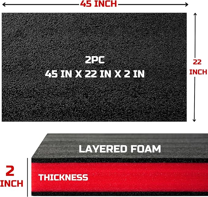 ONREVA Tool Box Foam, 2Pack 45x22x2 inch, Foam Inserts for Cases, Polyethylene Storage Sheets for Toolbox Hard Case, Tool Shadow Insert, Kaizen Organizer Sheet