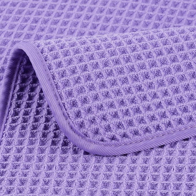 POLYTE 430 GSM Microfiber Lint Free Washcloth Face Towel, 13 x 13 in, 4 Pack (Waffle Weave)