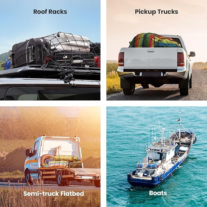 Cargo Net for Pickup Truck Bed, 2.6'x3.3' Stretches to 4'x6', High Elasticity 12 Carabiners & Storage Bag for SUV, Trailer & Boat