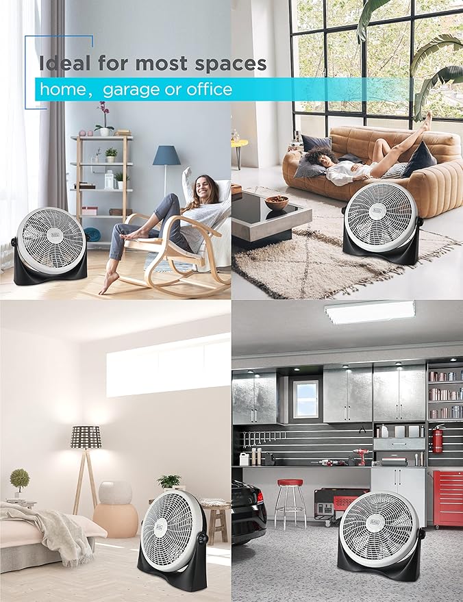 BLACK+DECKER High Velocity Floor Fan, 15.6" Diameter Freestanding Fan, 5 Plastic Blades, 3-Speeds, 90-Degree Tilt Adjustment, For Use In Bedroom, Home or Office, 5.5 lbs., Gray/Black, BFF16B