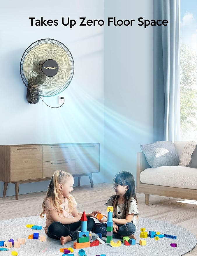 VAGKRI Wall Mount Fan, 16 Inch Wall Fans with 5 Blades, 5 Speeds, 8 Hour Timer, 90° Oscillating Quiet Fan with Remote for Home Office Bedroom Living Room Garage (Black)