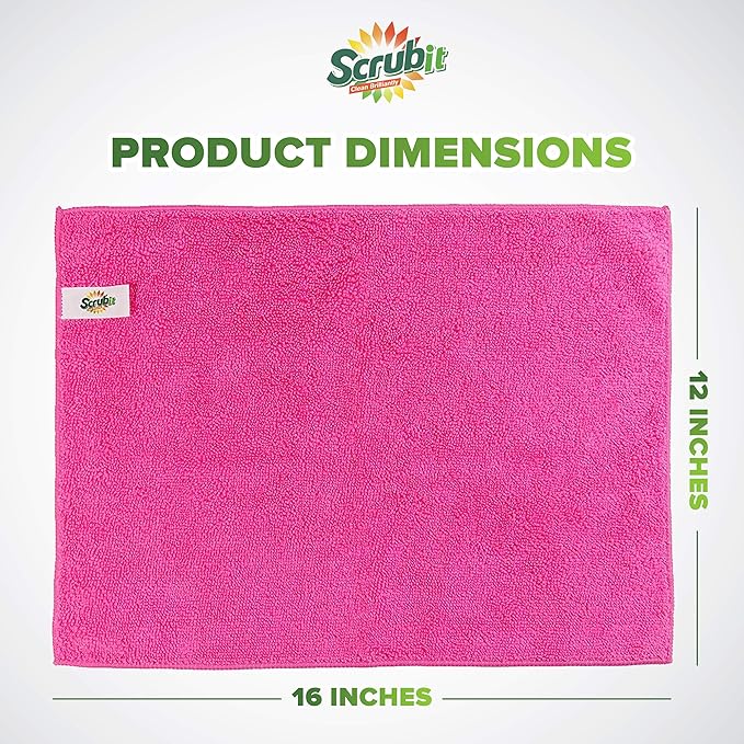 SCRUBIT 24 Pack Microfiber Cleaning Cloth Lint Free and Streak Free Towels for House, Cars, Kitchen and Screens - Super Absorbent and Soft Wash Cloths (12 x 16)