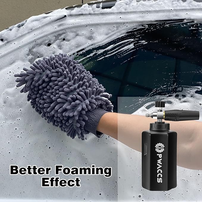 PWACCS Pressure Washer Foam Gun, Short Pressure Washer Gun, Foam Cannon for Car Wash Kit with 1/4" Quick Connector, Pressure Wash Handle for Power Washer with M22 Male Inlet, 4000 PSI, 1.5 Liter