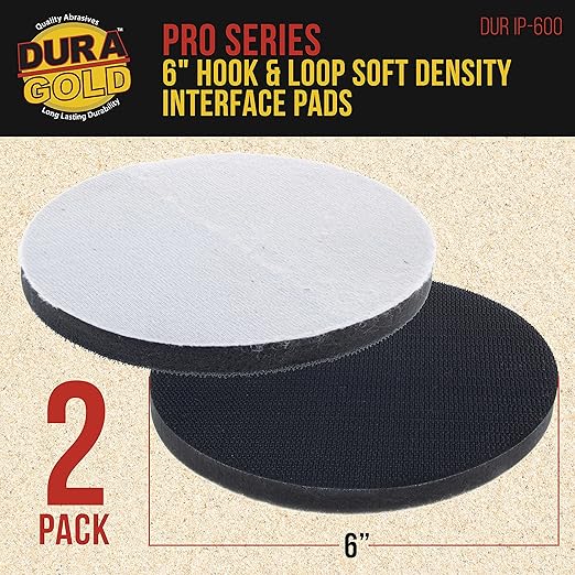 Dura-Gold Pro Series 6" x 10mm Soft Density Interface Sanding Pad, 2 Pack - Hook & Loop Foam Protection Cushion, Used Between Sander Discs, Polisher Polishing Pads & Backing Pads - Auto Detailing