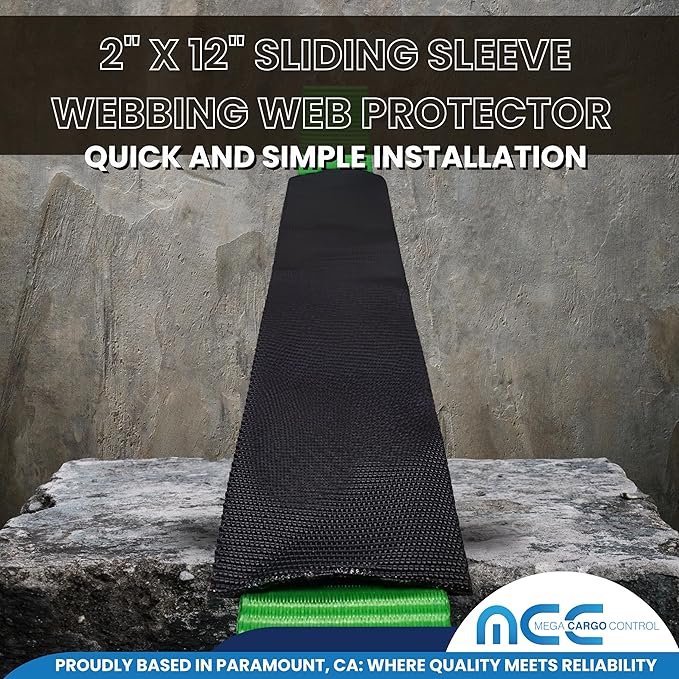 Mega Cargo Control 2 Pack Black, 12" Sliding Sleeve Protectors for 2 inch Webbing Tow Straps, Winch Tie Downs, Cargo Hauling
