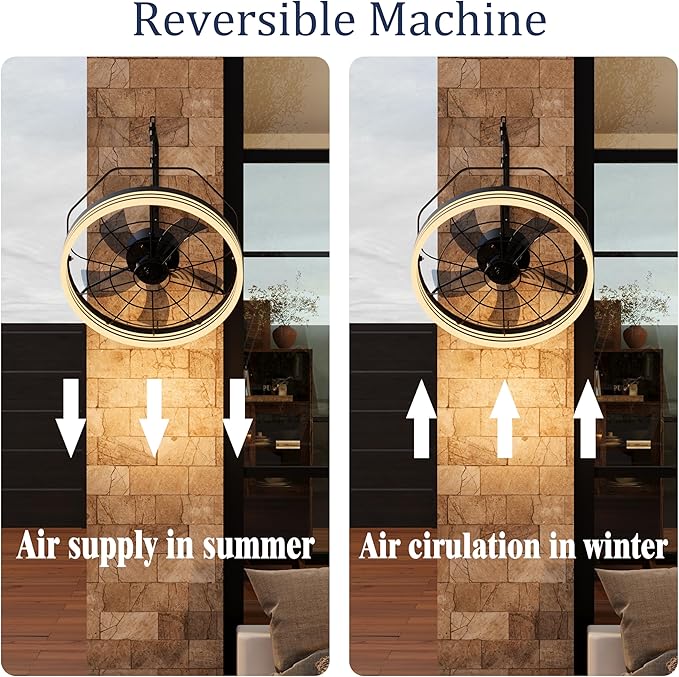 20 Inch Reversible Wall Mount Fan with Light, Plug in 3CCT Dimmable Fan Light with Remote and APP Control, Indoor/Outdoor Wall Mounted Fans with 6-Speed for Garage, Patio, Living Room（LED Frame）