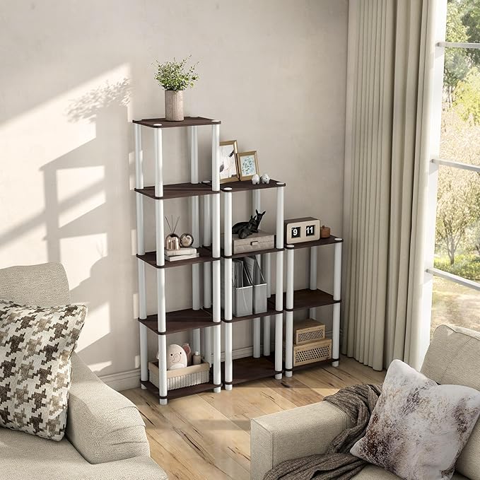 Homes: Inside + Out Apexa Modern 4-Tier Narrow Shelving Units, Collectibles Display Shelves, Easy Assembly Standing Shelf, Home Storage Organizer for Living Room, Bedroom, Office, Espresso