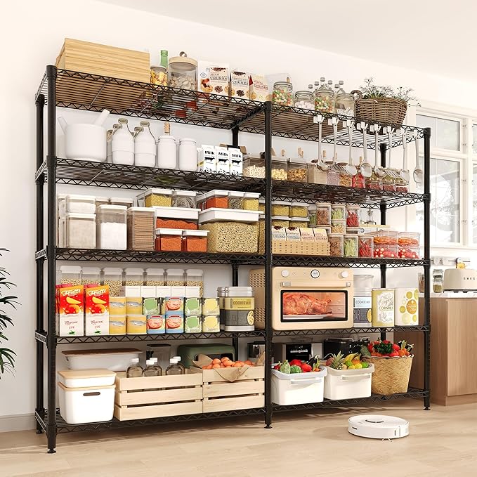 5-Tier Metal Storage Shelves, 60" Wide Wire Shelving Unit, 1325LBS Load Heavy Duty Adjustable Corner Standing Shelf Rack, H/L-Shaped, for Garage. Kitchen, Pantry, Basement,13.8" D x 70.5" H