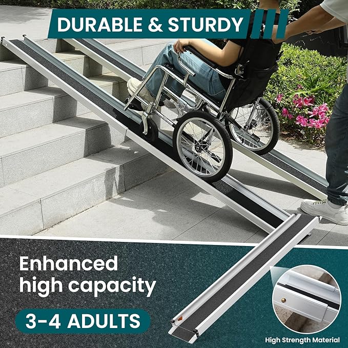 Wheelchair ramp 8FT, Lightweight, Retractable and Portable, can be Used for Wheelchair ramps, Comes with a Handbag