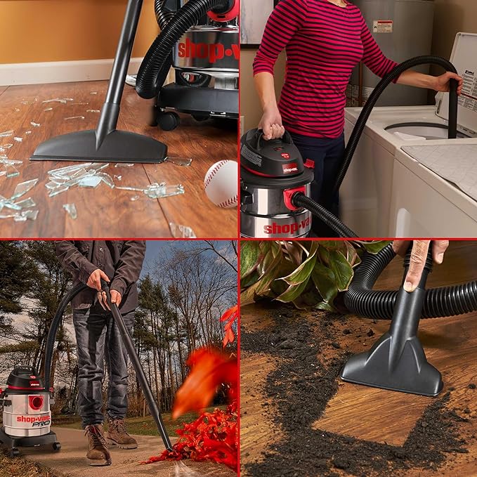 Shop-Vac 5 Gallon 4.5 Peak HP Wet/Dry Vacuum, Stainless Steel Tank, Portable Shop Vacuum with Attachments 2-in-1 AC Drain Line Unclogger Tool, Universal Fit HVAC Drain Line Cleaner Adapter