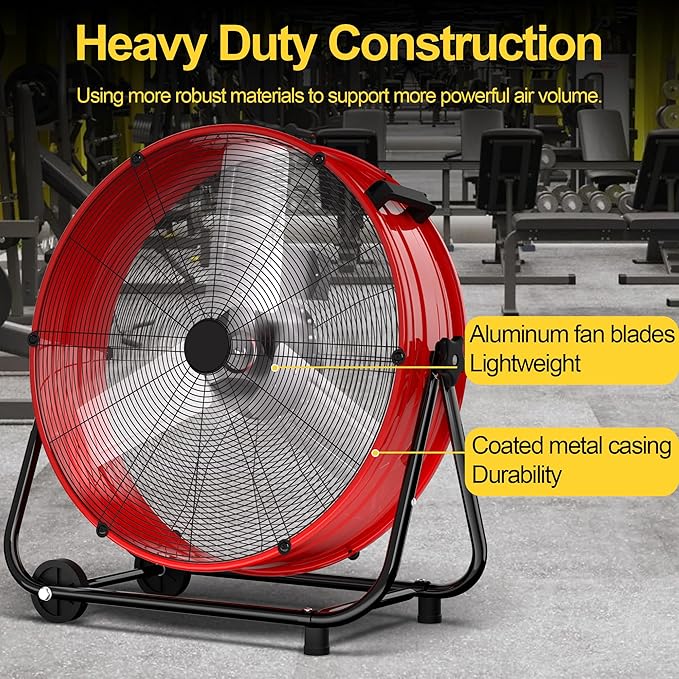 Uthfy 21800CFM Heavy Duty Industrial Drum Fan, 36 Inch High Velocity Floor Fan with 360° Tilt,2 Casters,Handle,3 Speeds 600W Garage Fan for Shop,Patio,Yard,Commercial,Workshop,Factory