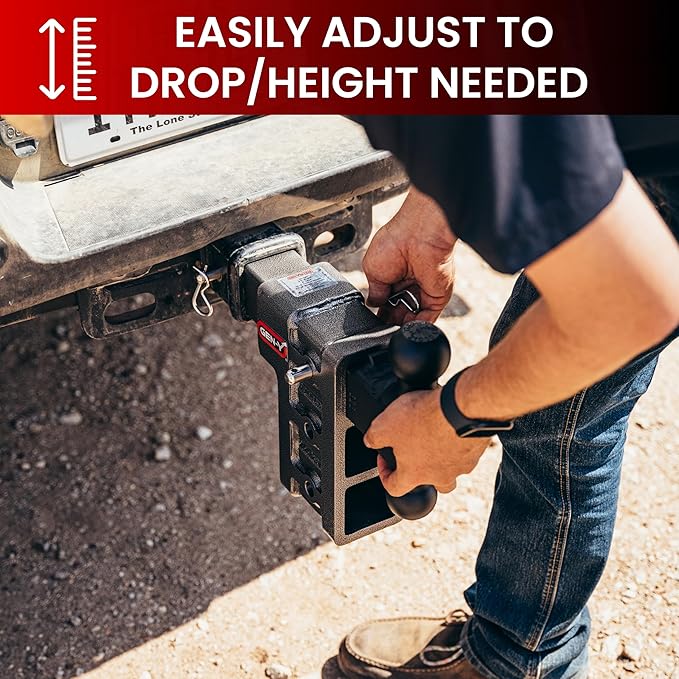 GEN-Y Hitch Tow Hitch for 2.5" Receiver - 6" Drop/Rise with 3 Adjustable Positions, Includes Dual Ball Mount, Pintle Lock and Locking Pins, 21,000 lbs Towing Capacity, 3,000 lbs Tongue Weight, Silver