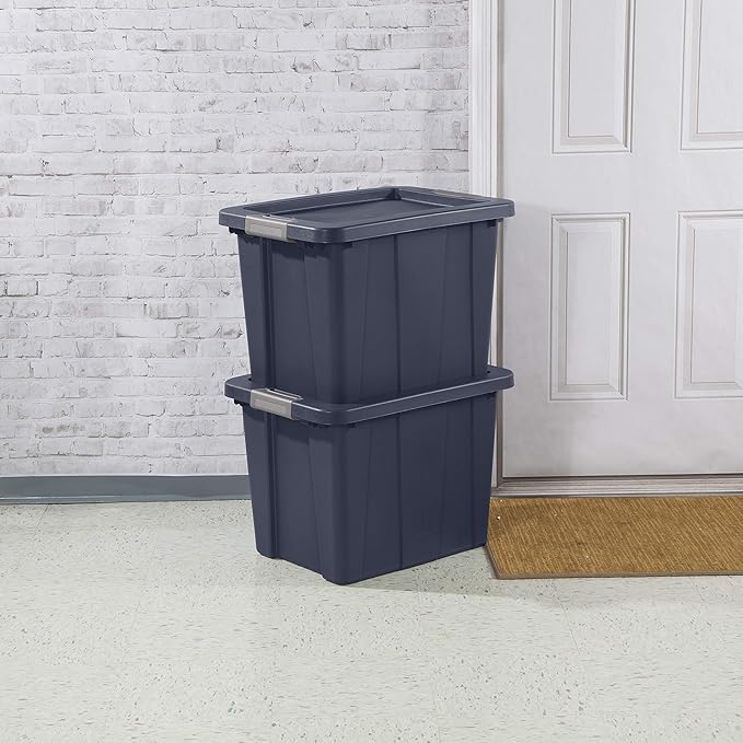 Sterilite 18 Gal Latching Tuff1 Storage Tote, Stackable Bin with Latch Lid, Plastic Container to Organize Garage, Basement, Blue Base and Lid, 6-Pack, Dark Indigo