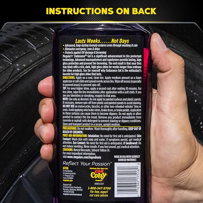 Meguiar’s Endurance Tire Gel, G7516, Premium Tire Shine Gel for a Lasting Glossy Finish, Helps Keep Tires Looking Deep Black and Clean, Top Christmas Gift Ideas for Car Guys and Girls, Purple, 16 Oz