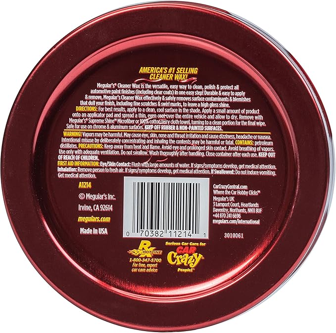 Meguiar's Cleaner Wax, Easy-to-Use Paste Wax that Removes Light Defects, Protects Single Stage Paint/Clear Coat, and Leaves a Glossy Shine in One Step, 11 Oz