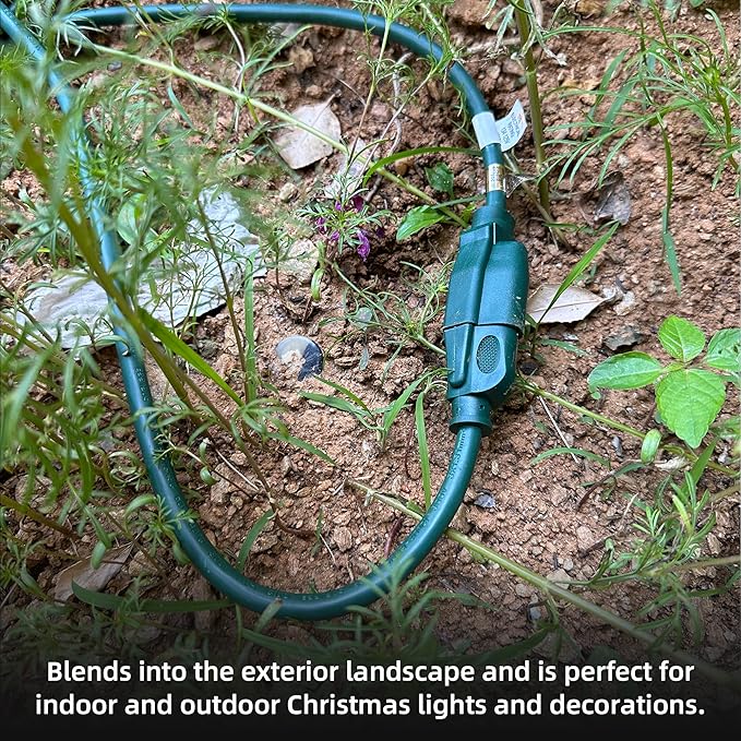 YOJOE Indoor Outdoor Extension Cord, 3 Prong 13A Weatherproof Power Cord, 16 Gauge Heavy Duty 12 ft Green Extension Cord for Garage, Garden and Home, 16/3 SJTW UL Listed