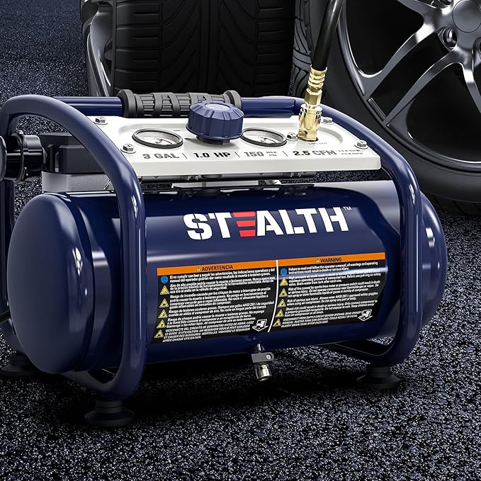 STEALTH Air Compressor 3 Gallon, Quiet Air Compressor, Oil-Free Air Tool, for Tire Inflator, Auto Repair, Woodwork Nailing (SAQ-1301)
