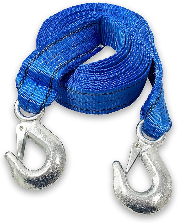 HFS(R) Heavy-Duty Tow Strap with Hooks | 10,000-Pound Capacity | Woven Polyester Webbing | HD Truck Recovery, ATV Towing, Vehicle Rescue | Reliable Tow Rope Versatile Applications (2inch X 30FT Blue)