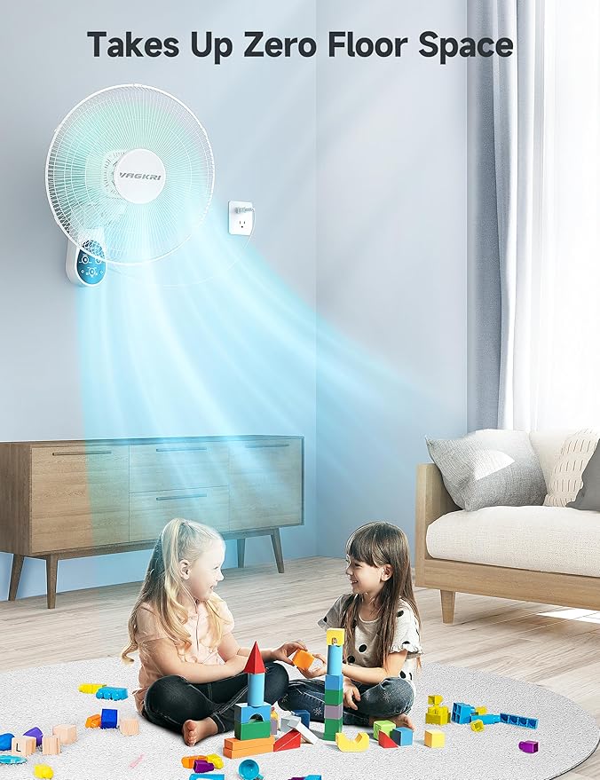 VAGKRI Wall Mount Fan, 16 Inch Quiet Oscillating Fan with Remote, 5 Blades, 5 Speeds, 3 Wind Modes, 8 Hour Timer for Home Office Bedroom Living Room Garage