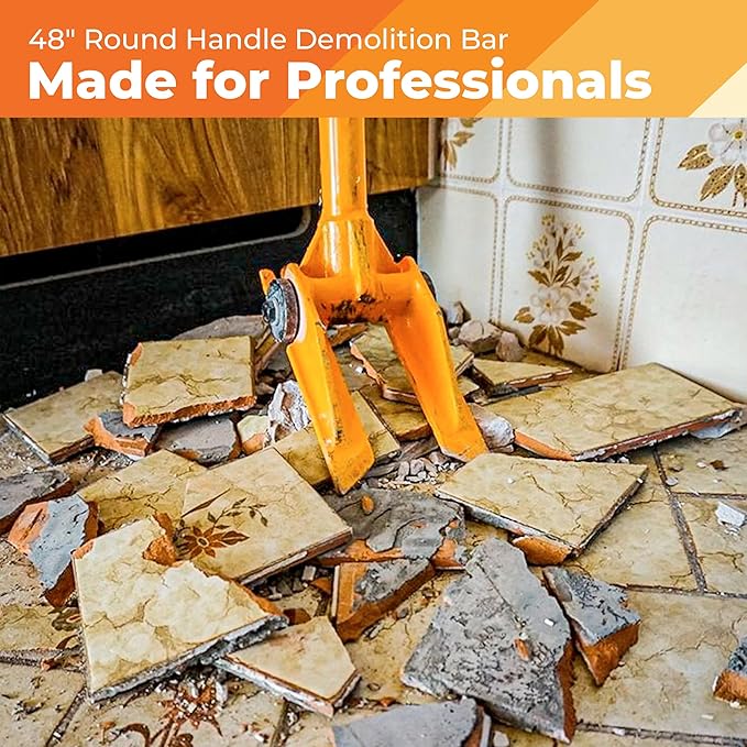 48” Demolition Pry Bar & Crowbar – Oval Handle Wrecking Bar for Ceiling & Wall Demo – Heavy Duty Nail Puller Tool for Contractors, Firefighters & Home Renovations