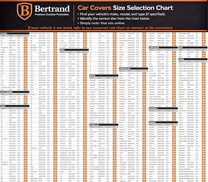 BERTRAND Premium Sedan Car Cover (185 x 71 - Size - A2) - Waterproof All Weather | Mirror Pockets + Door Zipper | Cotton-Lined | UV Protection + Reduces Hail Impact | Large Sedans