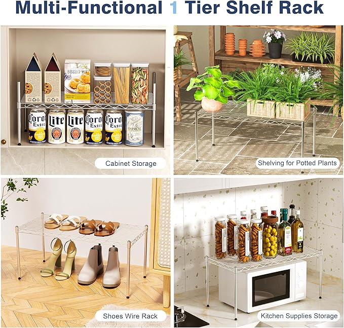 1-Tier Wire Shelf Rack,30" Wx14 Dx17 H,Single Metal Shelves Rack,Height Adjustable Metal Wire Shelving Unit and Storage for Kitchen,Cabinet,Countertop,Under-Sink,Closet,Pantry,Studio