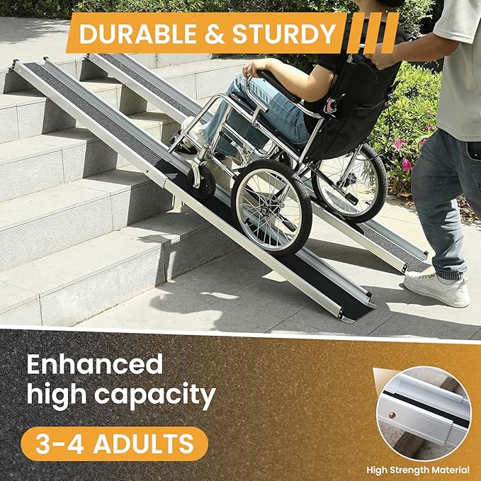 Wheelchair ramp 7FT, Lightweight, Retractable and Portable, can be Used for Wheelchair ramps, Comes with a Handbag