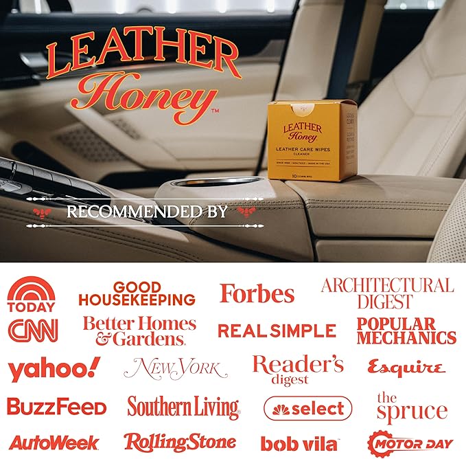 Leather Honey Cleaner Wipes: Clean Leather On-The-Go. 10 Cleaning Wipes for Leather, Faux & Vinyl: Any Color of Couches, Car Seats, Purses, Shoes & Bags. Made in the USA, Non-toxic & Ready-to-Use