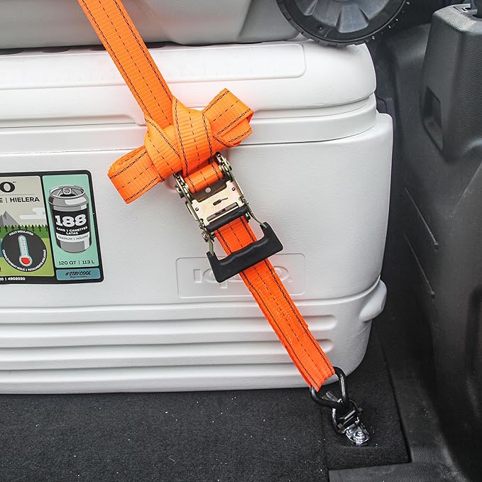 HFS(R) 4PC 1-1/2" x 15 ft Heavy Duty Ratchet Cargo Tie Down Straps 3000lbs Dual J-Hooks Orange
