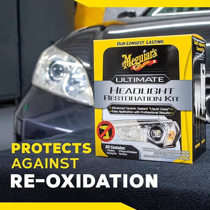 Meguiar's Ultimate Headlight Restoration Kit - The Perfect Headlight Repair Kit to Remove Yellowing and Cloudiness from Headlights - Easy to Use and Seals Headlights with 18 Plus Months of Protection