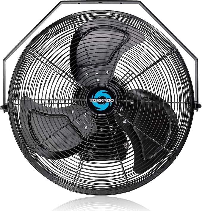 Tornado 18 Inch Outdoor IPX4 Water-Resistant High Velocity Metal Industrial Wall Mount Fan For Commercial, Industrial, Residential, Greenhouse Use 3 Speed 1/6 HP 6.6 FT Cord UL Safety Listed