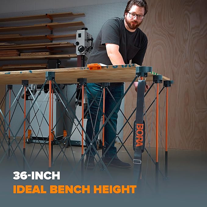 BORA Centipede Portable Workbench Folding Work Table for Garage, Heavy Duty Workbench 6000lb, 4 ft x 8 ft Capacity, 36 in high, Collapsible Work Bench with Carry Strap, CT15
