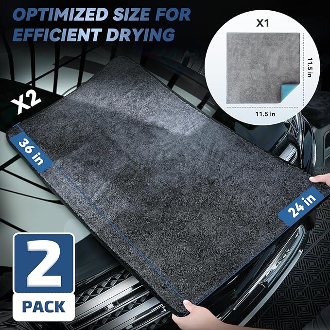 2-Pack Microfiber Towels for Cars 36"x24", Extra Large Ultra Absorbent Car Wash Drying Towels Detailing Supplies for SUVs and Trucks, No Streaks, Spots or Scratches