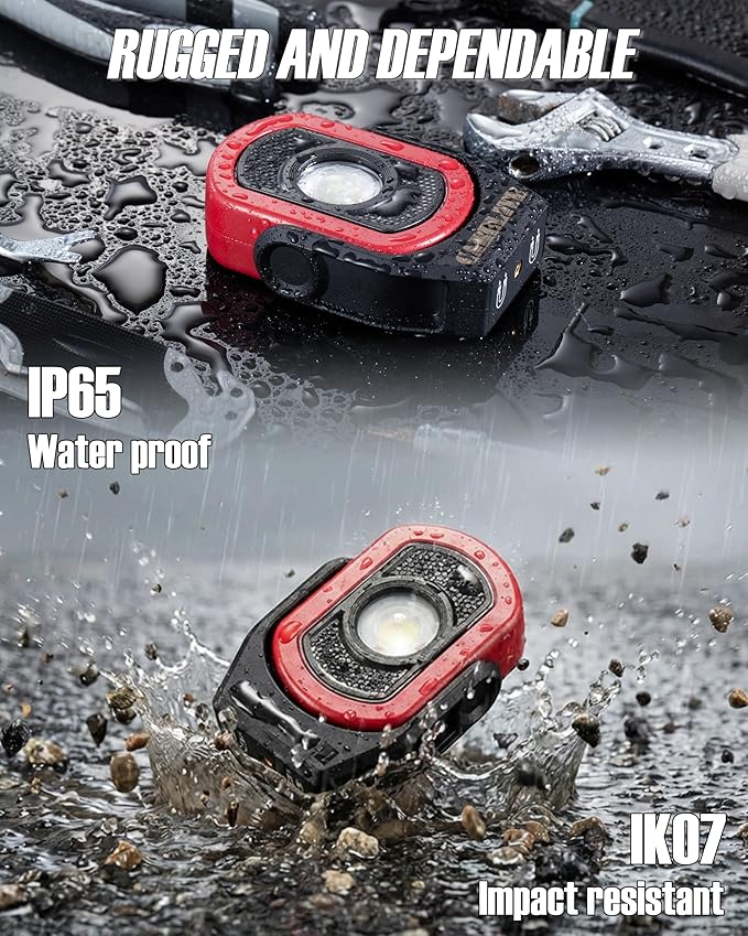 Magnetic Work Light – 780 Lumen Compact Pocket Light, Rechargeable 3000mAh, 360° Pivot, Durable & Portable for Mechanics & Jobsites (Red, 2-Pack)