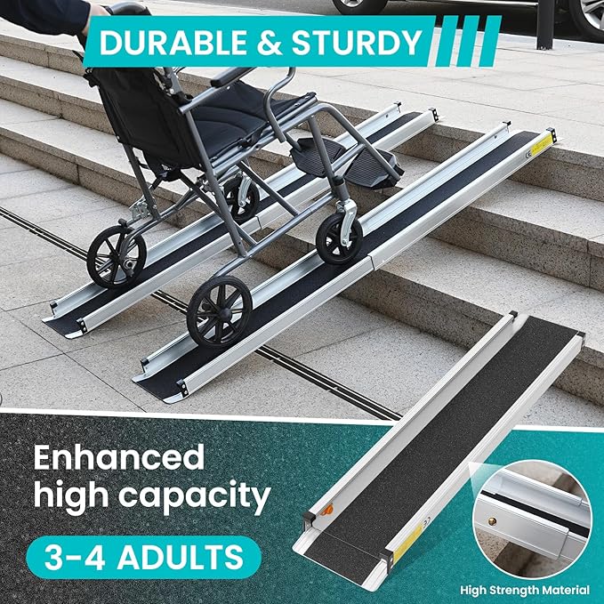Wheelchair ramp 5FT, Lightweight, Retractable and Portable, can be Used for Wheelchair ramps, Comes with a Handbag