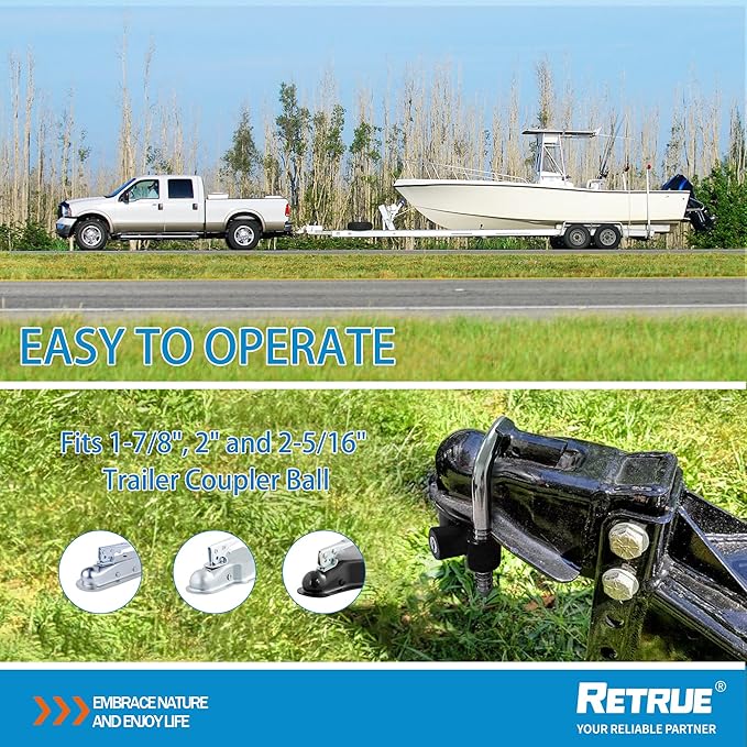 RETRUE Universal Coupler Lock Trailer Locks Ball Hitch Trailer Hitch Lock Adjustable Security Heavy-Duty Steel Fits 1-7/8 Inch, 2 Inch, 2-5/16 Inch Couplers, Matte Black