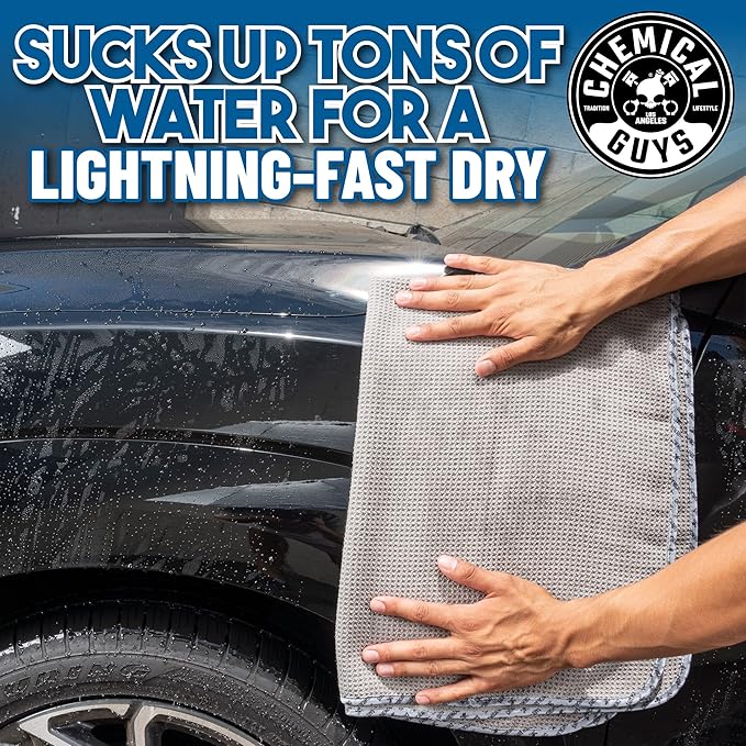 Chemical Guys Waffle Weave Gray Matter Microfiber Drying Towel 2 Pack, Huge Car Drying Towels for Faster Coverage on Paint, Glass, Wheels, and Trim, Streak Free Drying for Cars, Trucks, and SUVs