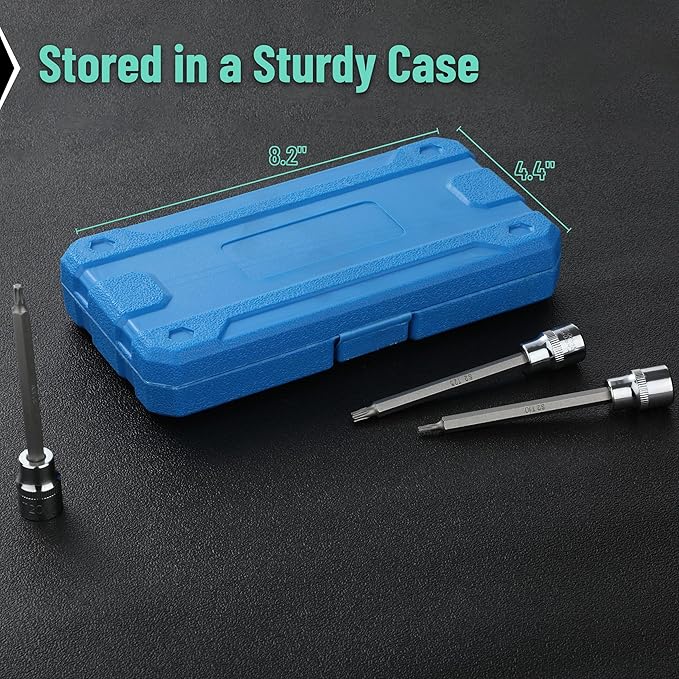 Bates- Extra Long Torx Bit Socket Set, 7 Pieces, 3/8" Drive T10-40, 4-3/8" Long Torx Socket Set 3/8 Drive