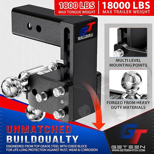 Geteen Trailer Hitches, Adjustable Trailer Hitch Ball Mount - Fits 2.5" Receiver, Tri-Ball (1-7/8" x 2" x 2-5/16"), 5" Drop, 15,000 GTW - GT25053B