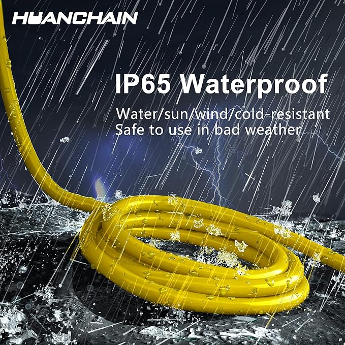 HUANCHAIN Indoor Outdoor Extension Cord 50 ft Waterproof, 16/3 Gauge Flexible Resistant Appliance Extension Cord Outside, 13A 1625W 16AWG SJTW, 3 Prong Electric Cable Yellow, ETL