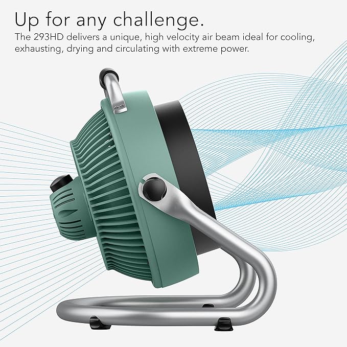 Vornado 293 Large Heavy Duty Shop Fan, 3 Speed Electric Fan, High Impact Casing, IP54-Rated Motor, Whole Room Air Circulator, Pivoting Head, Carry Handle, 16” Floor Fan for Bedroom and Garage, Green