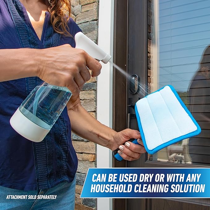 Unger ProClean Connect and Clean Indoor Window Cleaning Kit, Washing Tool with Swivel Head for Tight Corners and Edges, Streak-Free Results on Glass and Mirrors, Reusable Microfiber Pads
