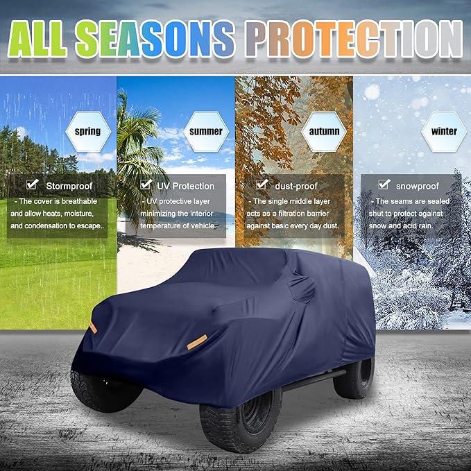 X AUTOHAUX SUV Car Cover Fit for Jeep Wrangler JK JL 4 Door 2007-2021 Outdoor Waterproof Sun Dust Wind Snow Protection 210D Oxford with Driver Door Zipper Navy Blue