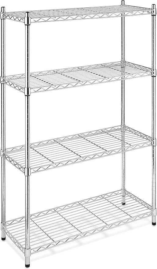Whitmor 4 Tier Supreme Shelves, Adjustable Metal Storage Shelves, Durable Heavy Duty Shelf, 400 lbs Capacity per Shelf, Max 1600 lbs Total for Kitchen, Garage, Plant, 36"L x 14"W x 54"H, Chrome