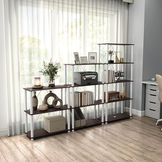 Homes: Inside + Out Apexa Modern 5-Tier Wide Shelving Units, Collectibles Display Shelves, Easy Assembly Standing Shelf, Home Storage Organizer for Living Room, Bedroom, Office, Espresso